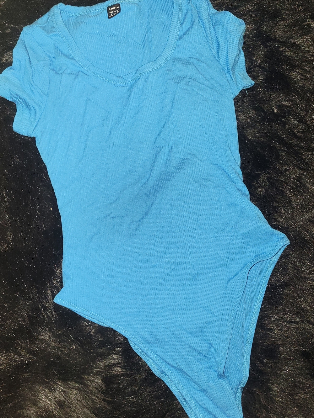 Bright Blue Ribbed Scoop Neck Bodysuit